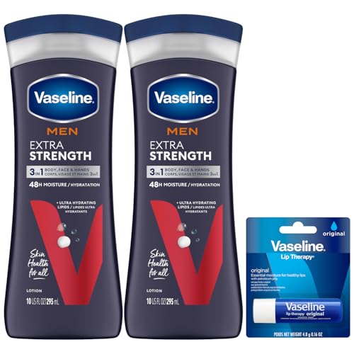 Vaseline Men's 3-in-1 Body, Face & Hand Lotion with Lip Balm Set - 10 Oz
