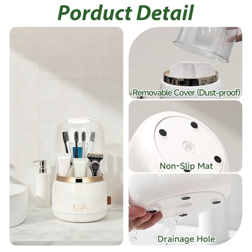360° Rotating 7-Slot Toothbrush Holder with Cover for Bathrooms