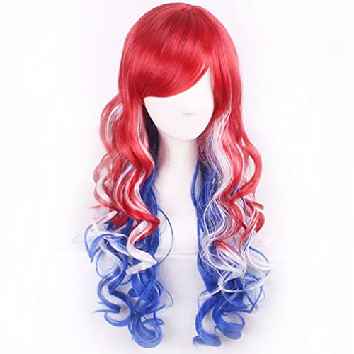 BERON Long Wavy Wig for Women - Red White Blue Mixed - Cosplay & Anime