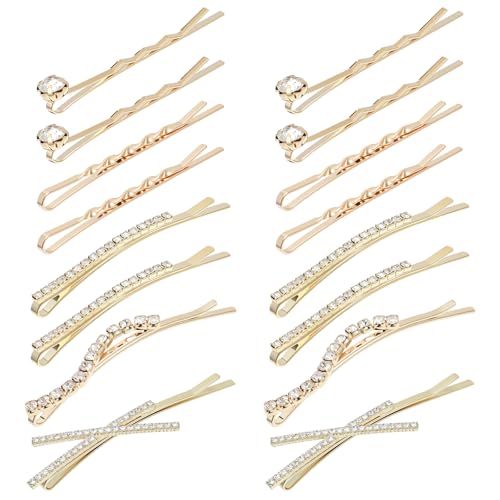 16pcs Rhinestone Hair Pins for Women Gold Hair Clips Bridal & Party Accessories
