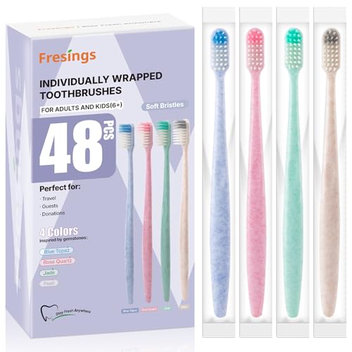 Bulk Disposable Toothbrushes 48 Count | Individually Wrapped Soft PBT Bristles