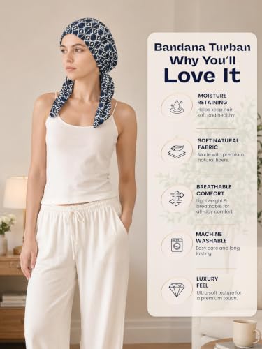 Navy Aztec Pre-Tied Bandana Turban Chemo Head Scarf
