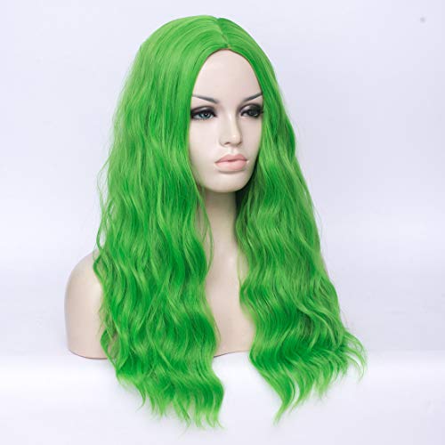 Green 24-Inch Long Curly Wavy Wig for Women Heat-Resistant Synthetic Cosplay & Party