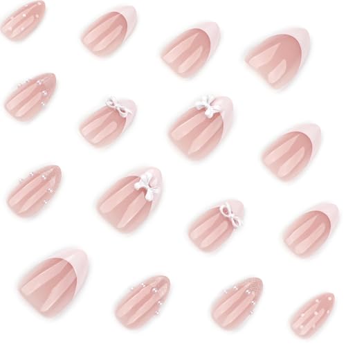 24pcs White French Tip Press-On Nails with 3D Pearl Design