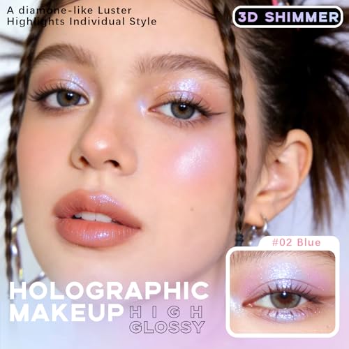 Noerrors Blue Chameleon Holographic Highlighter & Eyeshadow Palette, Multichrome Eye Makeup