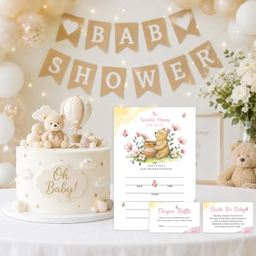 Winnie the Pooh Baby Shower Invitations Set - 25 Fill-In Cards with Envelopes