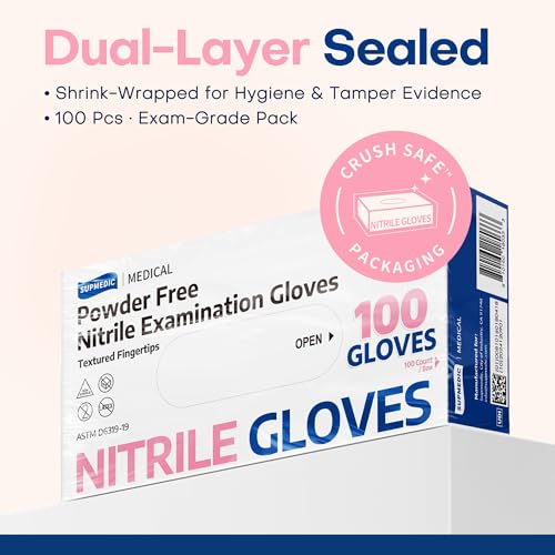 Supmedic Nitrile Exam Gloves - Powder-Free, Latex-Free, 100 Ct