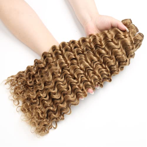 YOUNGHANN Honey Blonde Deep Wave Human Hair Bundles 22-26 Inch Virgin Brazilian Extensions