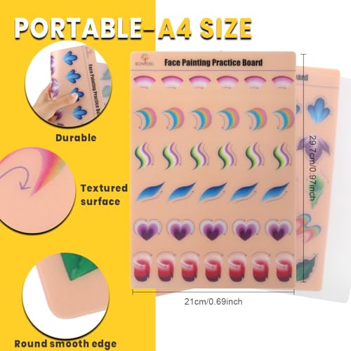 Bowitzki Face Painting Practice Board #2 - 4 Reusable A4 Colorful Templates