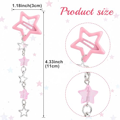 Pndeyo 2-Pack Star Tassel Hair Clips - Pink Alloy Non-Slip