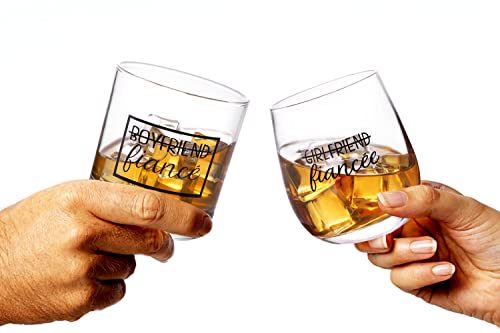 Engagement Gift Set - Couples Wine & Whiskey Glasses for Him & Her
