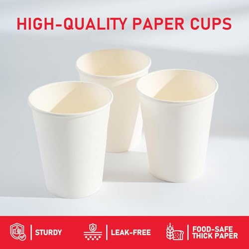 100 Pack 8 oz Disposable Paper Coffee Cups - Hot/Cold Beverage Use