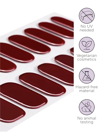 Nelaoco True Crimson Red Nail Polish Strips 32PCS Salon-Quality Gel Wraps, Long-Lasting & Waterproof