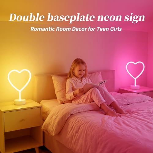 Heart Neon Signs - 2 Pack LED Pink Lights for Home Decor