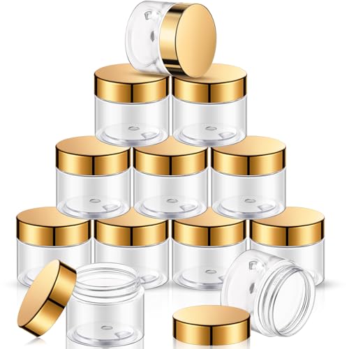 SATINIOR 12 Pack 6 oz Clear Plastic Cosmetic Jars with Lids - Gold