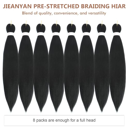 JIEANYAN 24 Inch Pre Stretched Braiding Hair - 8 Packs Synthetic Extensions