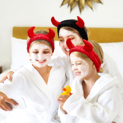 Beaupretty 2 Pack Devil Horns Facial Headbands for Face Wash & Makeup - Soft Elastic Hair Band
