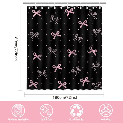 Pink Bow Shower Curtain - Waterproof Polyester, 72x72 Inch