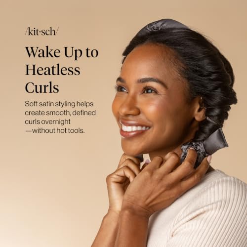 Kitsch Charcoal Satin Heatless Curling Set - Overnight Hair Rollers & Scrunchies