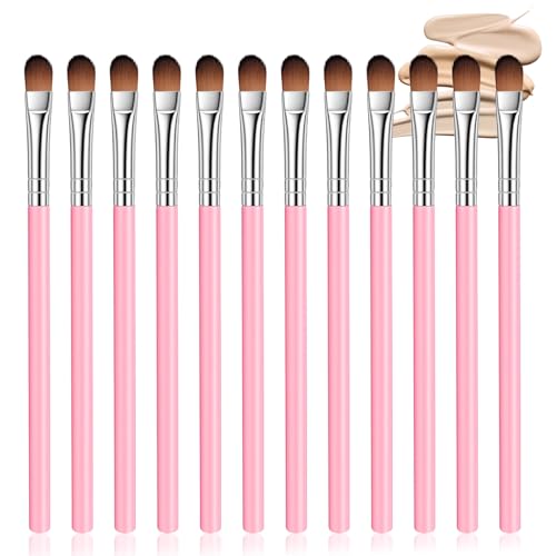 12 Pcs Pink Flat Concealer Brush Set for Eyeshadow & Makeup