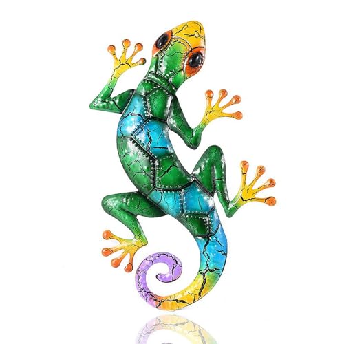 Metal Gecko Wall Decor - 16.9" Lizard Hanging Sculpture for Home & Garden