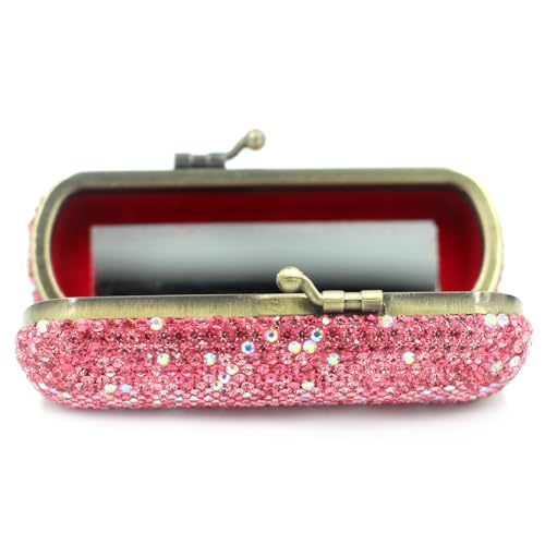 Bestbling Pink Rhinestone Crystal Lipstick Case Holder Organizer Bag for Women
