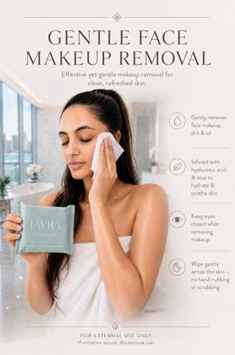 Makeup Remover Wipes with Hyaluronic Acid & Aloe, Gentle Face Cleansing Towelettes, 25 Count