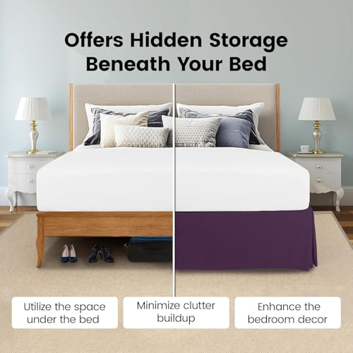Luxury Full Size Pleated Bed Skirt - 14 Inch Drop, Hotel Quality Microfiber - Purple
