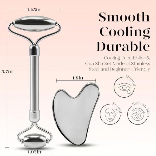 BAIMEI Stainless Steel Gua Sha and Face Roller Set for Depuffing