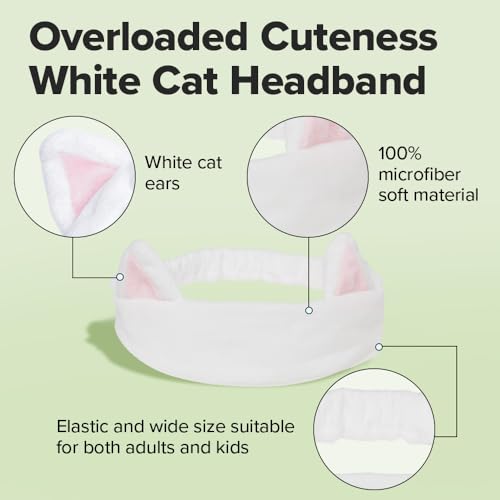 I DEW CARE 04 White Cat Headband - Soft Non-Slip Face Wash & Makeup Accessory