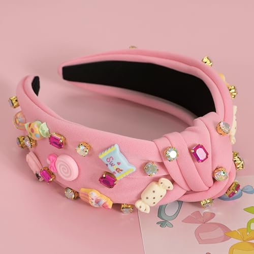 Cupcake Pink Knotted Headband - Cute Beaded Candy Hair Accessory for Women