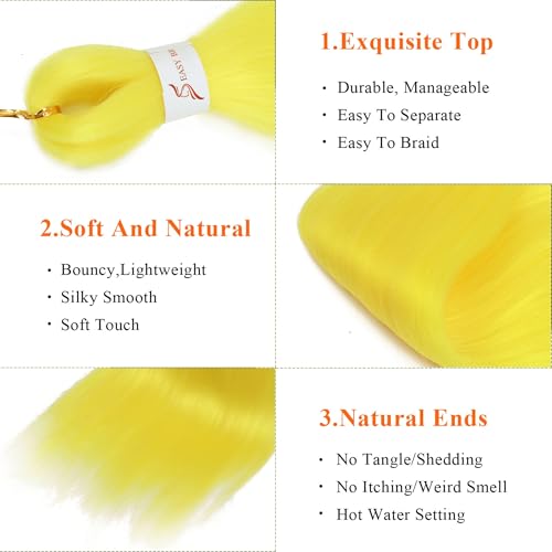 Yellow Pre-Stretched Braiding Hair 24 Inch 3 Packs Synthetic Extensions