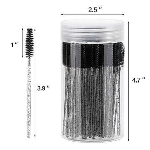 100 Disposable Mascara Wands with Container - Black Eyelash Brushes