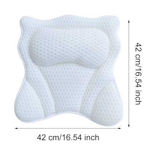 Saycker White Bath Pillow for Tub - Ergonomic Neck & Back Support, Reusable & Washable