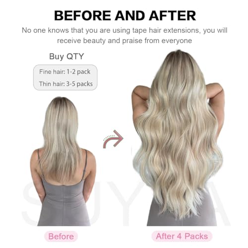 12 Inch Tape In Hair Extensions - SUYYA Remy Human Hair #1 Jet Black