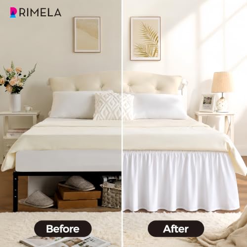 RIMELA White Bed Skirt Full Size 12-Inch Drop, Elastic Wrap-Around