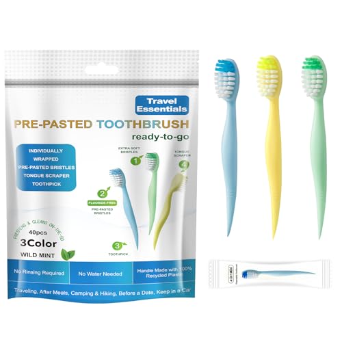 JOUGE Mint 4-in-1 Pre-Pasted Travel Toothbrush 40 Pack - No Water Needed