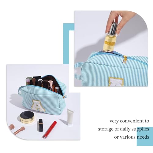 Personalized Initial Makeup Bag - Light Blue-A Cosmetic Pouch
