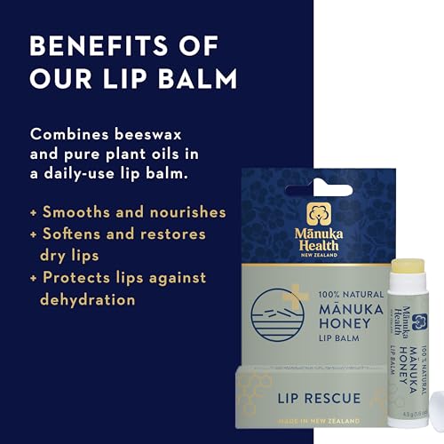 Manuka Health Lip Rescue Lip Balm 0.16 oz (Pack of 2) - Natural MGO 250+ Honey & Beeswax