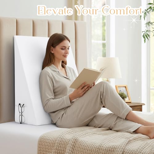 Soft Microfiber White Wedge Pillow Cover with Side Pockets - 25"x25"x8"