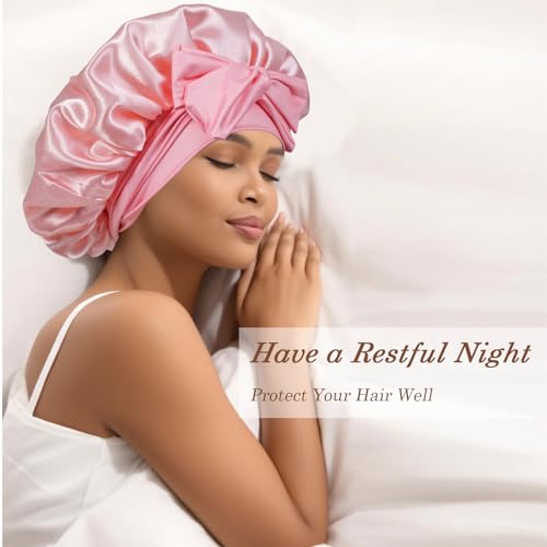 YOHTAS Satin Hair Bonnet for Sleeping - Blush Pink Double Layer Silk Cap