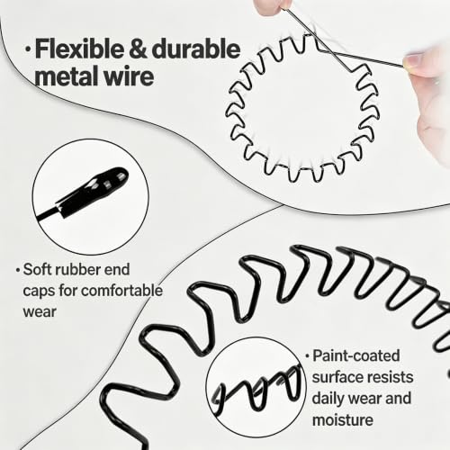 KELUBATU Metal Headband for Men, 10 Pcs Non-Slip Wave Hair Band - Black-C