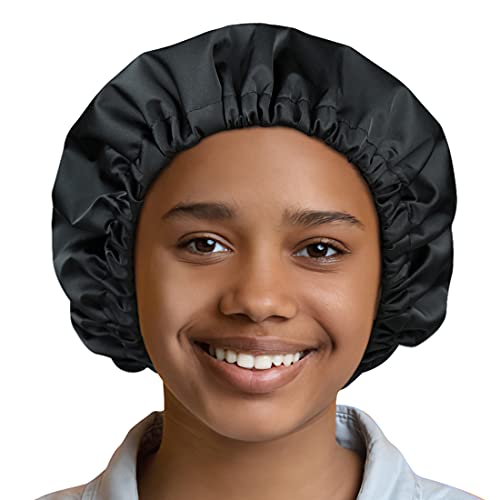 Kids Shower Cap for Curly Hair, Braids, Dreadlocks - Small Dark Black