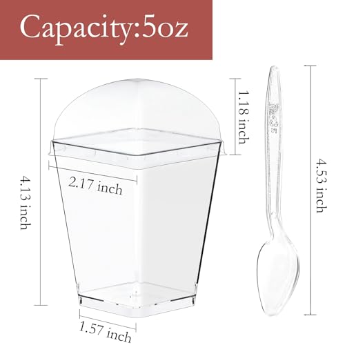 Hiasobre 5 oz Plastic Dessert Cups with Lids & Spoons - 30 Pack