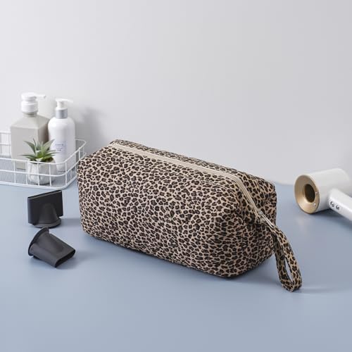 RSRSLEII Leopard Large Quilted Travel Hair Tools Bag with Removable Divider – Fits Hair Dryer & Styling Tools