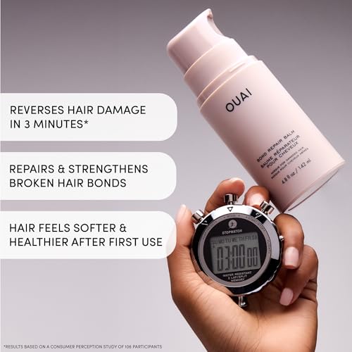 OUAI Bond Repair Balm - Travel Size In Shower Hair Treatment Mask for Dry Damaged Strands, Replaces Conditioner - Repairs & Strengthens Hair in 3 Minutes - Vegan Silk Protein + Hyaluronic Acid, 1.7oz