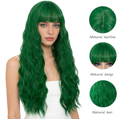 Green 27'' Curly Wig for Women - Heat-Resistant Synthetic Wig Cap Included (Variant: Green)
