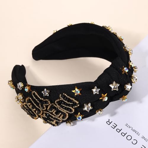 Happy New Year Beaded Knotted Headband with Crystals and Stars