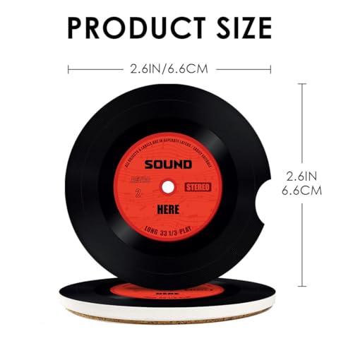 Ceramic Car Coasters for Drinks - 2 Pack, 2.6" Music Red