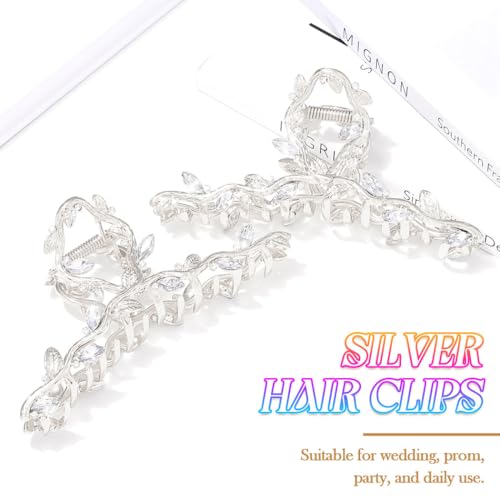 CAKURE Silver Rhinestone Claw Hair Clips Pack of 2 – Elegant Wedding & Bridal Accessories